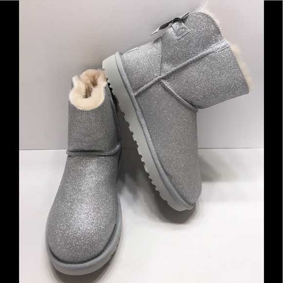 NEW UGG Mini Bailey Bow Silver Sparkle Women Boot - Picture 6 of 8